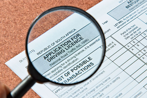 Application for a driving licence in South Africa form.